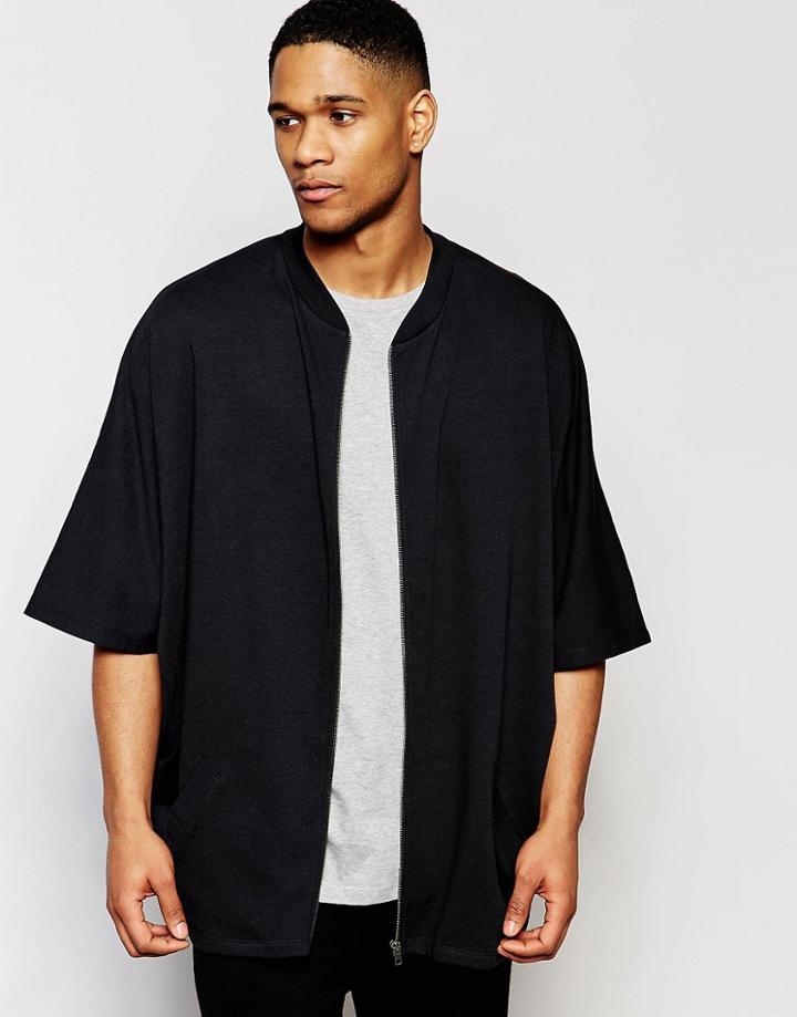 Asos Oversized Jersey Short Sleeve Bomber Jacket - Black