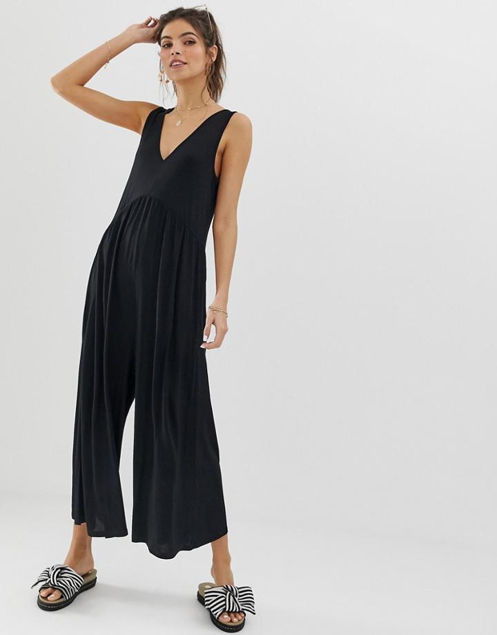 Asos Design Curved Smock Jumpsuit - Black