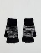 Asos Fingerless Gloves In Black With Fairisle Design - Black