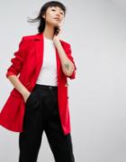 Asos Tailored Longline Blazer With Gold Buttons - Red