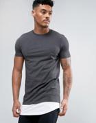 Asos Super Longline Muscle T-shirt With Contrast Hem Extender - Gray