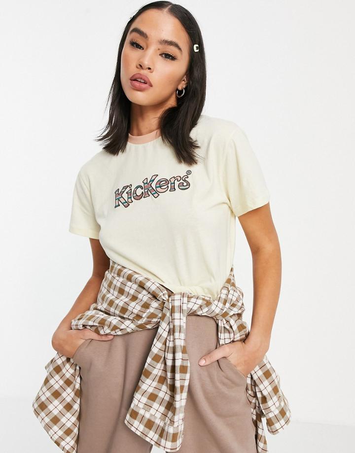 Kickers Relaxed T-shirt With Retro Stripe Front Logo In Beige-neutral