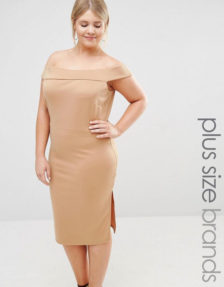 Pink Clove Bardot Pencil Dress With Side Split - Beige
