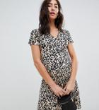 New Look Maternity Animal Wrap Midi Dress - Brown