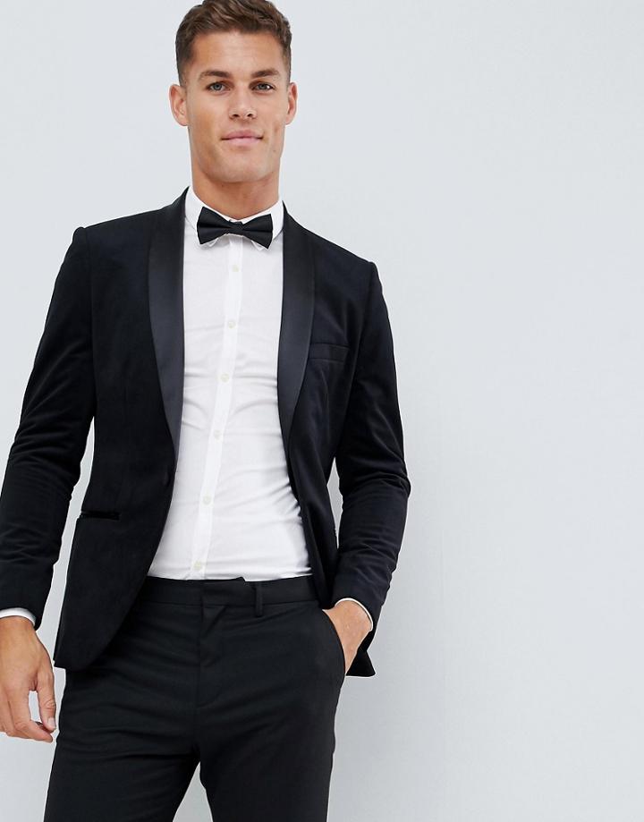 French Connection Velvet Slim Fit Peak Lapel Jacket