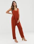 Asos Design Minimal Jumpsuit With Pockets And Side Button Detail - Pink