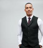 Asos Tall Slim Vest In Harris Tweed 100% Wool Herringbone - Green
