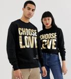 Help Refugees Choose Love Gold Foil Sweatshirt In Black Organic Cotton - Black