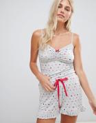Oasis Pyjama Cami Top With Bow Detail In Polka Dot - Multi