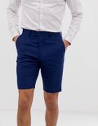 French Connection Wedding Slim Fit Plain Linen Shorts-blue