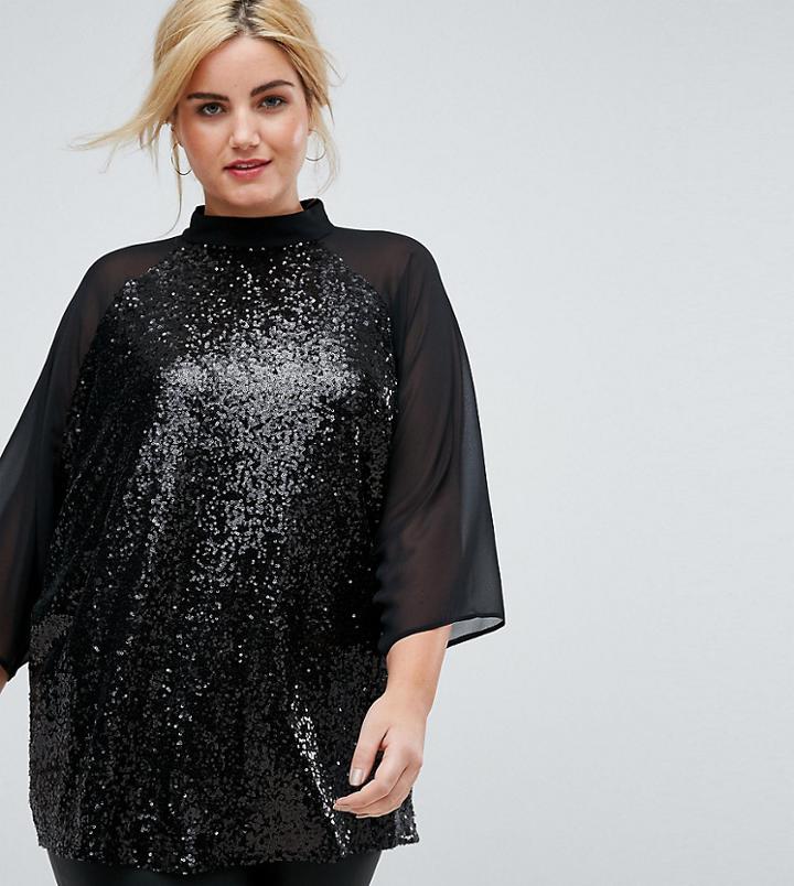 Asos Curve Sheer And Sequin Kimono T-shirt - Black