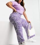 Missguided Plus Wide Leg Pants In Lilac Zebra-purple