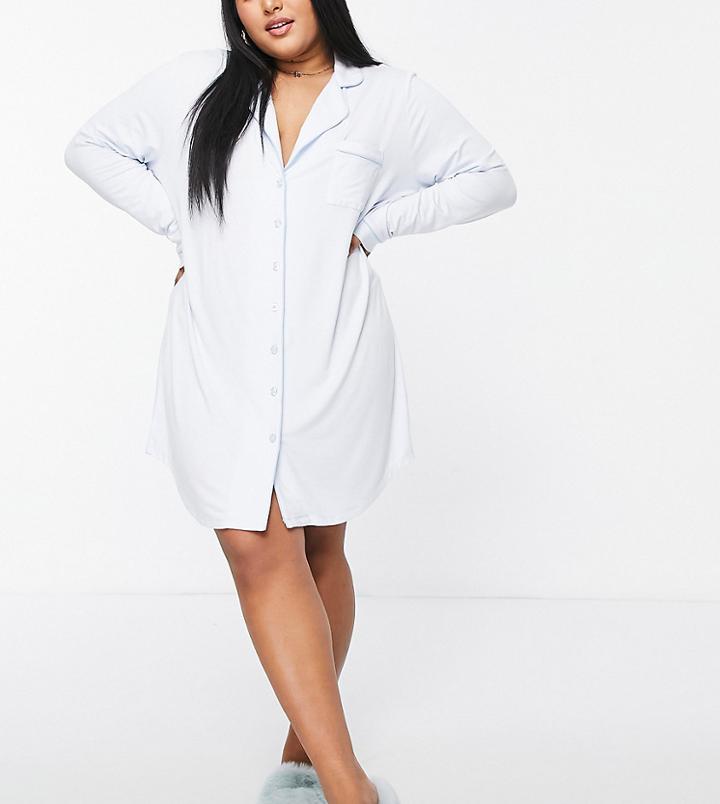 Asos Design Curve Exclusive Viscose Sleep Shirt In Blue