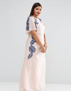 Asos Curve Embellished Flutter Sleeve Maxi Dress - Cream