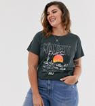 New Look Curve Midnight Acid Wash Slogan Tee In Mid Gray - Gray