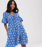 Y.a.s Petite Printed Tea Dress-blue