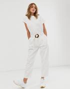 Asos Design Soft Peg Lightweight Jeans With Self Belt In White - White