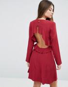 Asos Ruffle Tea Dress With Open Back - Red