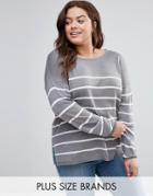 Brave Soul Plus Striped Sweater - Gray