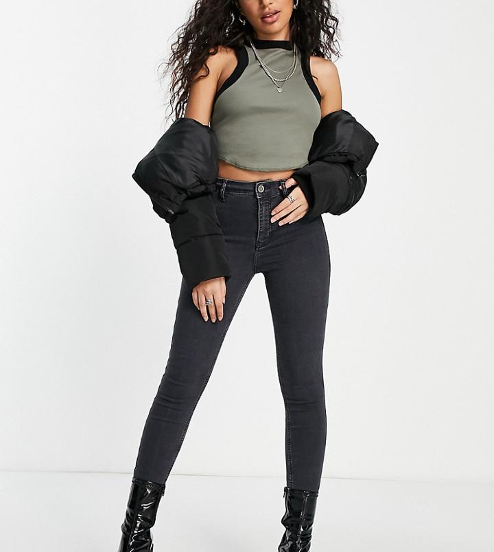 Topshop Petite Joni Jeans In Washed Black