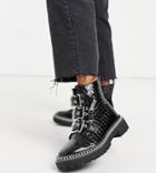 Truffle Collection Wide Fit Chunky Buckle Boots In Black Croc