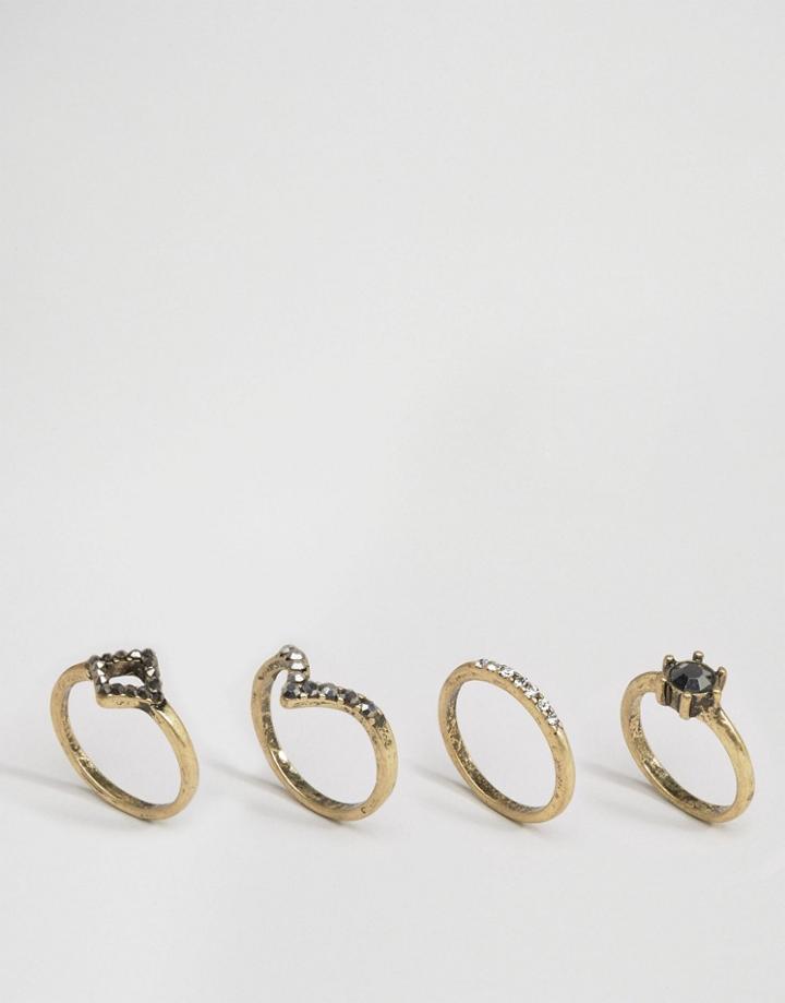 Asos Vintage Stone Stacked Pack Of 4 Ring Pack - Gray