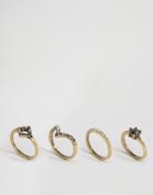 Asos Vintage Stone Stacked Pack Of 4 Ring Pack - Gray