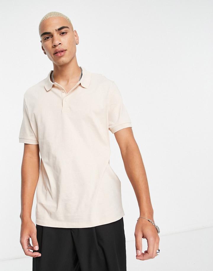Asos Design Jersey Polo In Beige-neutral