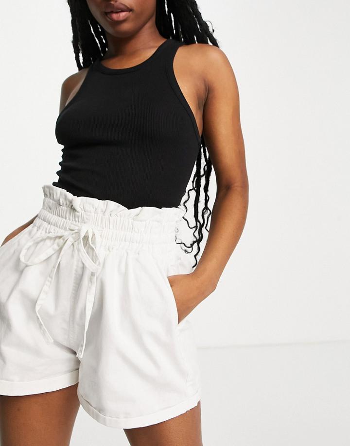Missguided Denim Shorts With Tie Waist In White