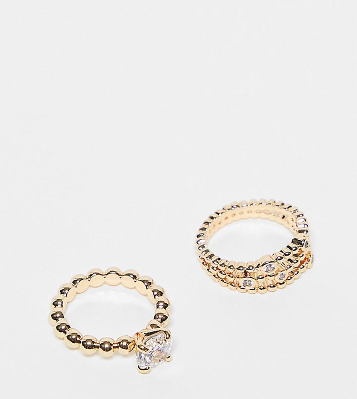 Reclaimed Vintage Inspired Pretty Ring Pack With Stones In Gold-silver