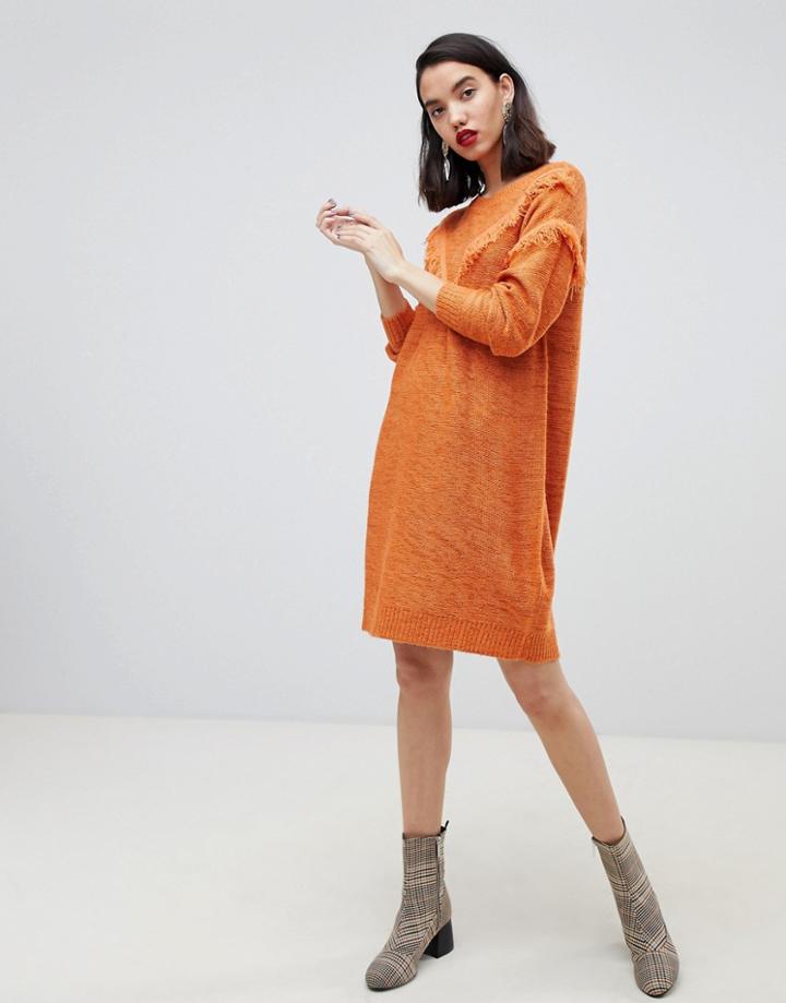 Vero Moda Tassel Front Knitted Dress - Orange