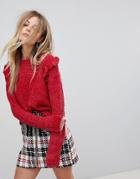 Qed London Sweater With Frill Detail - Red