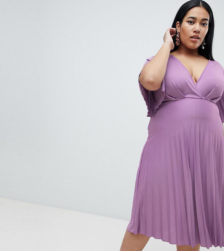 Asos Design Curve Kimono Pleated Midi Dress - Purple