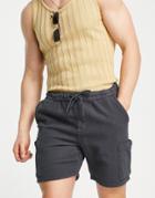 Asos Design Slim Shorts With Pockets In Charcoal Natural Look Textured Fabrics-gray