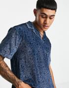 Asos Design Relaxed Overhead Revere Velour Polo T-shirt In Paisley Burnout-navy