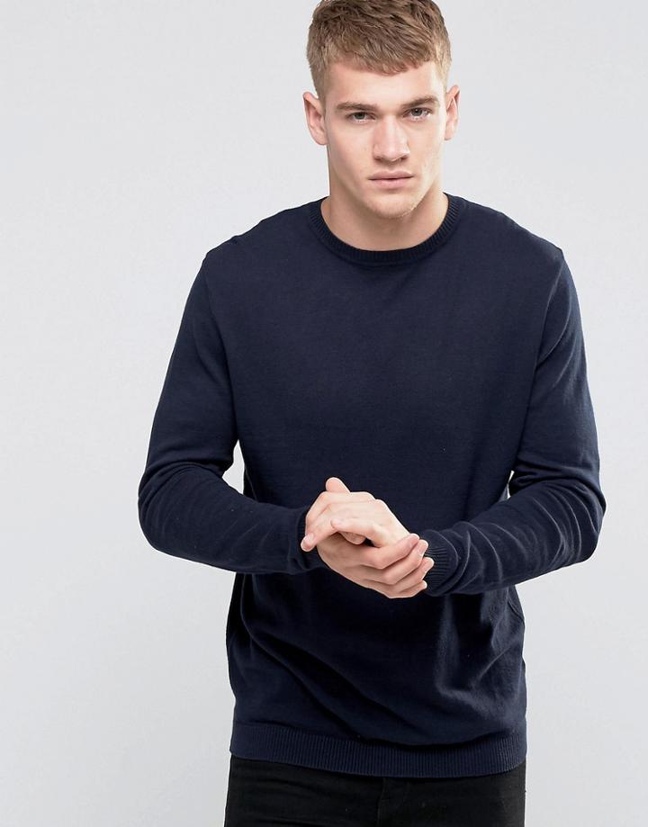 Asos Cotton Sweater In Navy