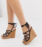 Missguided Satin Lace Up Wedge In Black - Black