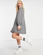 Daisy Street Mini Smock Dress With Collar In Gingham Check-black