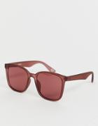 Asos Design Square Sunglasses With Plastic Burgundy Frame And Burgundy Lenses - Red