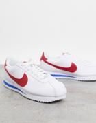 Nike Cortez Leather Sneakers In White/varsity Red