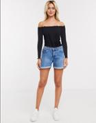 Brave Soul Frill Detail Off Shoulder Sweater In Black