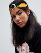 Asos Design Scarf Headband With Ring Detail In Animal Print - Multi