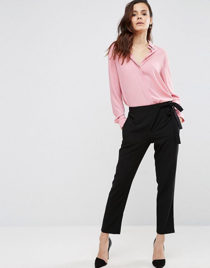 Asos Woven Peg Pants With Wrap Tie - Black