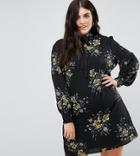Fashion Union Plus Puff Sleeve Dress With Neck Tie In Bold Floral Bloom Print - Multi