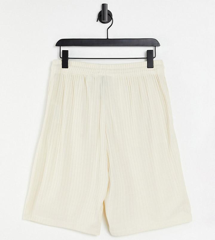 Collusion Unisex Oversized Ribbed Shorts - Part Of A Set-white