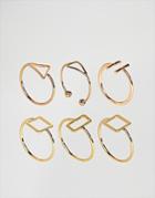 Asos Pack Of 6 Fine Open Shape Rings - Gold