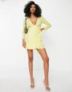 Asos Design Wrap Front Mini Dress In Yellow