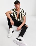 Topman Stripe Revere Shirt In Yellow And White-multi