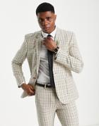 Asos Design Skinny Suit Jacket In Stone And Beige Micro Check-neutral
