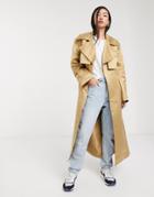 Asos Design Strong Shoulder Trench Coat In Stone-neutral